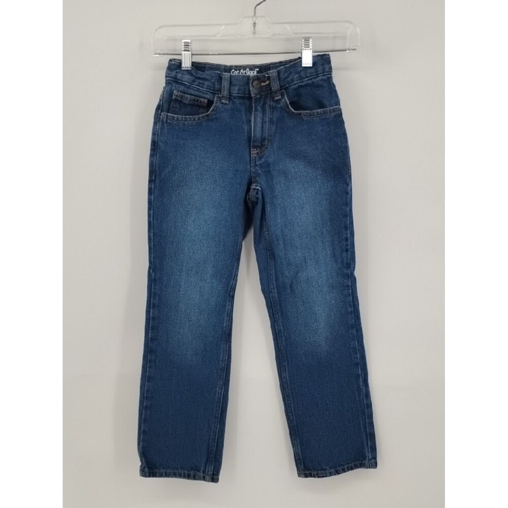 Cat & Jack Boys Dark Blue Straight-Leg Jeans Adjustable Waist 8 Slim